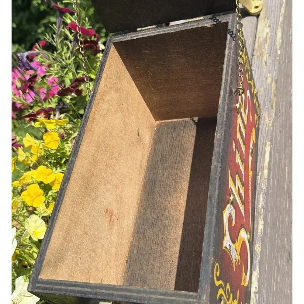 Vintage Wood Brass Shoeshine Box 5 Cent Shine w/ Brush Barber Shop Americana